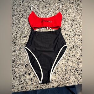 NWOT Volcom Red and Black Cutout Swimsuit
